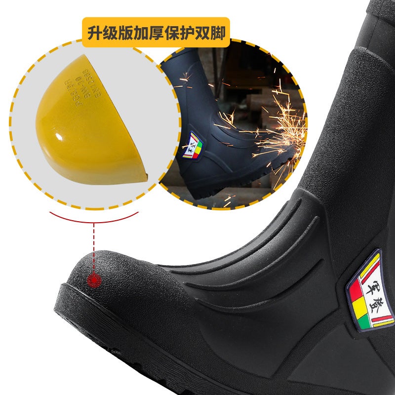 Steel Toe Steel Sole Men'S Rain Boots Anti-Smashing Anti-Puncture Steel Toe Safety Rain Boots High Barrel Labor Protection Thickened Industrial Water Shoes - Image 4